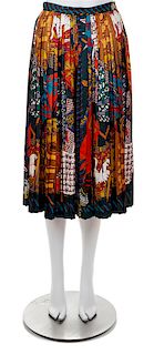 An Hermès Vintage Multicolor Silk Pleated Skirt, Size 42.