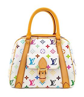 A Louis Vuitton White Multicolor Priscilla Handbag, 8" H x 9.5" W x 7" D; Handle drop: 4".