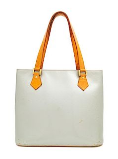 A Louis Vuitton Silver Vernis Houston Tote Bag, 10" H x 11.5" W x 5" D; Strap drop: 7".