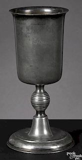 German pewter chalice, 18th/19th c., the base with a German inscription referencing America, 9'' h.