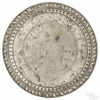 German pewter platter, 18th c., bearing the touch of Elias Beyerback of Frankfurt
