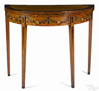 Adams painted and inlaid satinwood games table, ca. 1800, 30'' h., 36'' w.
