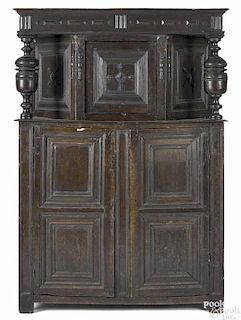 Jacobean oak court cupboard, late 17th c., 67'' h., 45'' w.