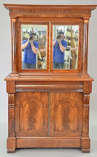 Empire mahogany cabinet with two mirrored doors over one long drawer over two doors, now fitted with a mounted television (no back t...