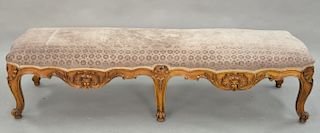 Louis XV style upholstered six leg bench. lg. 67 in.