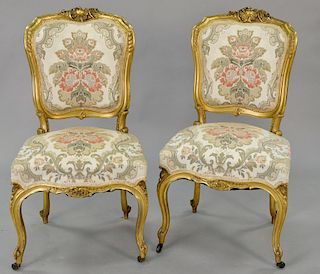 Pair of Louis XV style gilt side chairs. ht. 36 in.