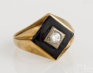 10K yellow gold onyx and diamond ring