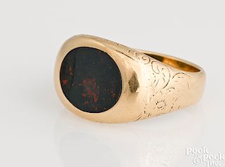 14K gold bloodstone ring