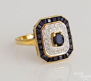 18K yellow gold sapphire and diamond ring