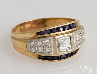 14K yellow gold sapphire and diamond ring