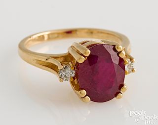 14K yellow gold ruby and diamond ring