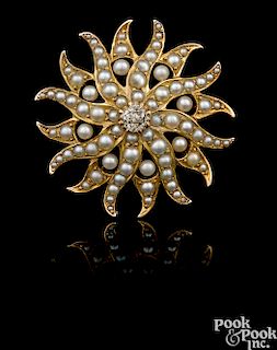 14K yellow gold pearl and diamond starfish pendant