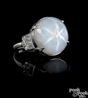 Platinum star sapphire and diamond ring