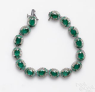 Sterling silver emerald and diamond bracelet