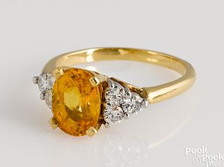 18K yellow gold citrine diamond ring