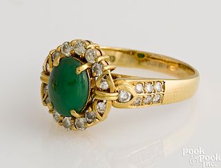 18K yellow gold jade and diamond ring