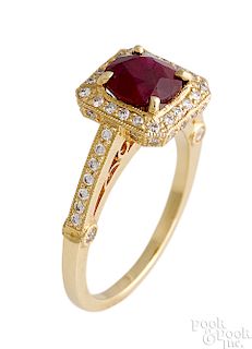 18K yellow gold Burmese ruby and diamond ring