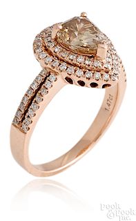 14K rose gold fancy brown diamond ring