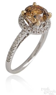 18K white gold fancy orange-brown diamond ring