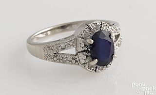 Two 14K white gold sapphire and diamond rings