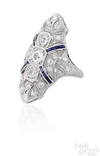 Art Deco platinum diamond and sapphire ring