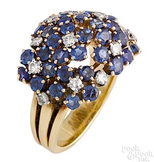18K yellow gold sapphire and diamond dome ring