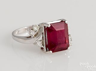 14K white gold ruby and diamond ring