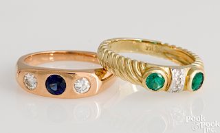 Two 14K gold gemstone rings