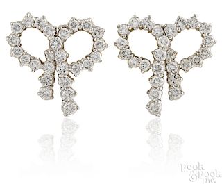Pair of platinum diamond bow earrings
