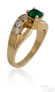 14K yellow gold emerald and diamond ring