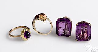 14K yellow gold leopard ring and amethyst set