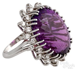 14K white gold amethyst and diamond ring