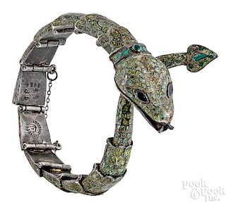 Margot de Taxco sterling enamel snake bracelet
