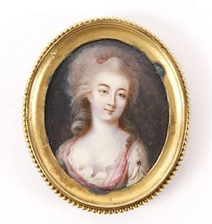 Miniature Portrait on Ivory of Woman in Pink
