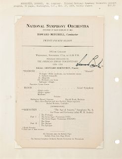 Bernstein, Leonard. Programa de la Orquesta Sinfónica Nacional. Washington, 1954. 4o., 36 p. Firma de Leonard Bernstein.
