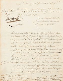 Bonaparte, Napoleón - Montmorand, Antoine - Brenier de. Carte sobre los Nombramientos... Italia, 1799. Firma de Napoleón Bonaparte.