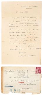 Casals, Pablo. Carta dirigida a Wilton Clute. Respuesta de una carta anterior "when fighting is over i shall be happy and proud... 1907