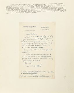 Dubuffet, Jean. Carta Dirigida a Rudy. Francia, septiembre 24 sin año. Firma. 21.3 x 13.6 cm.