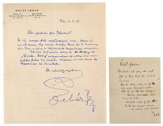 Lehar, Franz. Carta a Paula Dukatenzahler / Carta al Presidente de la Sociedad de Música. 1932. Piezas: 2.