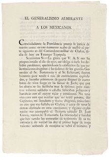 Iturbide, Agustín de. El Generalísimo Almirante a los Mexicanos. México, abril 4 de 1822. 31 x 21.7 cm.