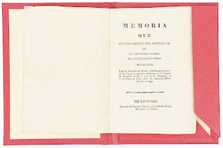 Llave, Pablo de la. Memoria que en Cumplimiento del Artículo 120 de la Constitución Federal de los Estados Unidos Mexicanos. 1825.