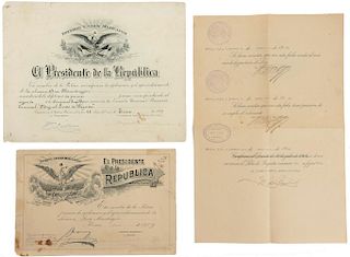 Díaz, Porfirio - Madero, Francisco I. - Badilla, Manuel. Diplomas / Nombramiento de Empleo. México, 1909/1912/1926.  Pzs: 3.