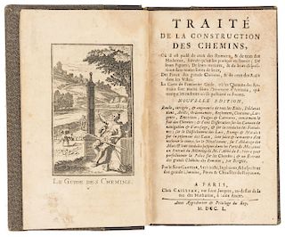 Gautier, Hubert. Traité de la Construction des Chemins... Paris: Chez Cailleau, 1750. Ocho láminas.