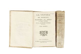 La Ulixea de Homero. Madrid: Francisco Javier, 1767.  Tomos I - II.  Piezas: 2.