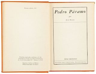 DA - Rulfo, Juan. Pedro Páramo. México: Fondo de Cultura Económica, 1955.  8o. marquilla, 155 p. Primera Edición. Cons...