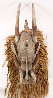 African Firespitter Carved & Polychromed Wood Mask