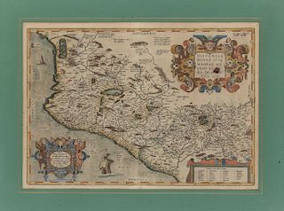 Ortelius, Abraham. Hispaniae Novae Sivae Magnae, Recens et Vera Descriptio 1579. Amberes, ca. 608. Mapa coloreado, 35x50.8 cm.Enmarcado