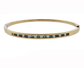 18k Gold Diamond Emerald Bangle Bracelet