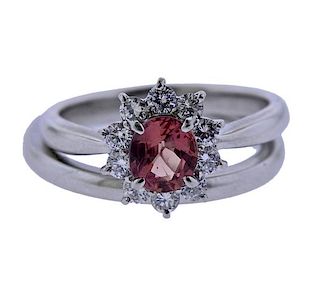 Platinum Diamond Orange Stone Engagement Wedding Ring Set