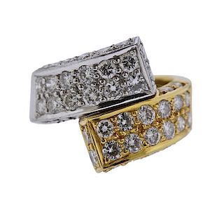 18k Gold Platinum Diamond Bypass Ring 